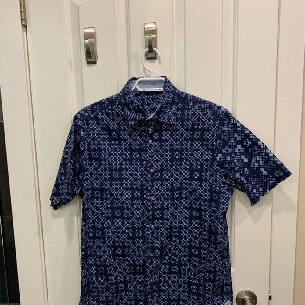 Tasso Elba Navy Geometric Button Down Shirt